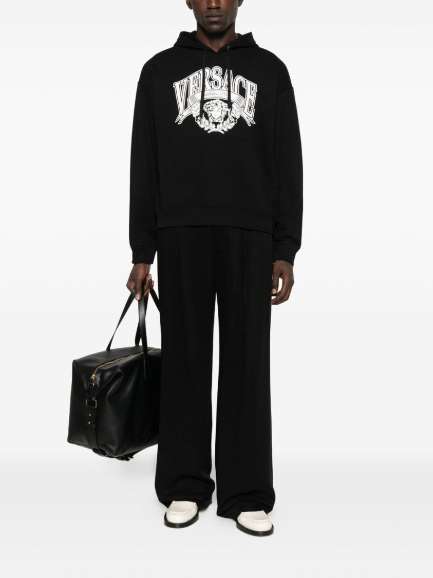 Versace Graphic Print Black Hoodie With Drawstring And Kangaroo Pocket