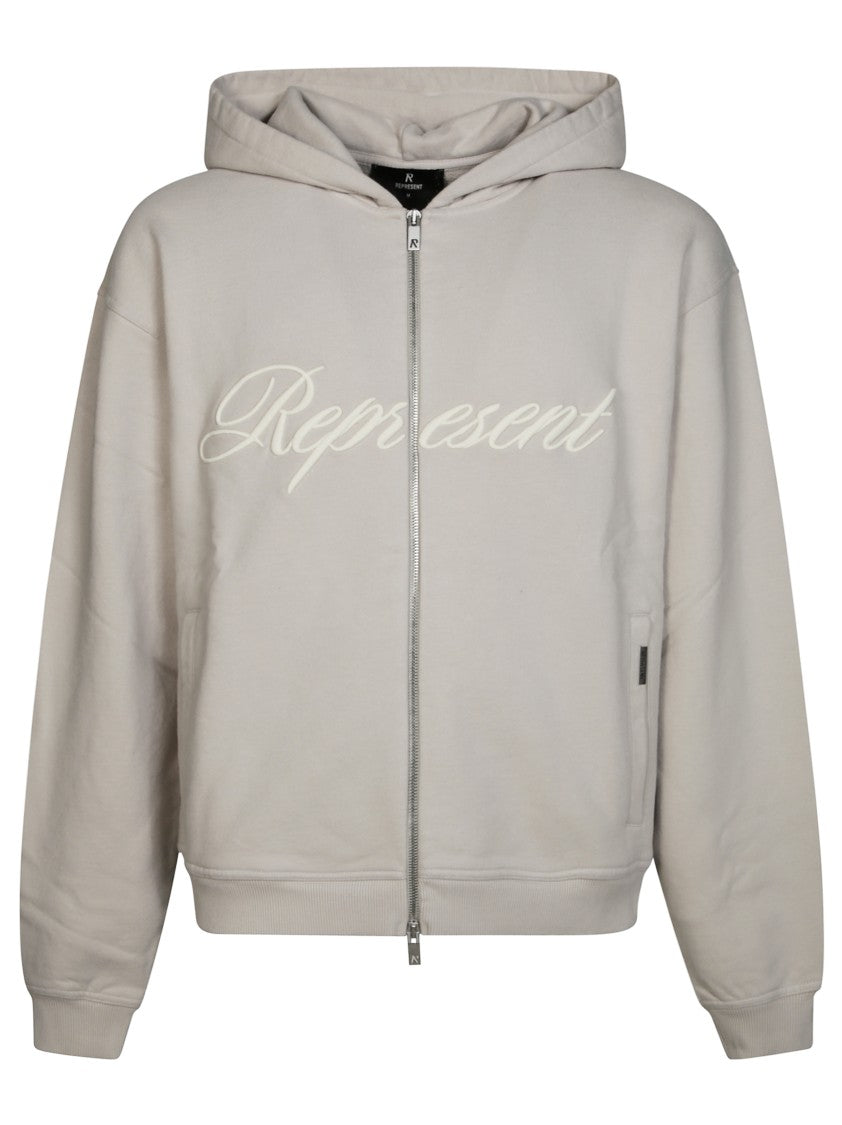 Represent Embroidered Logo Zip-Up Hoodie With Ribbed Cuffs