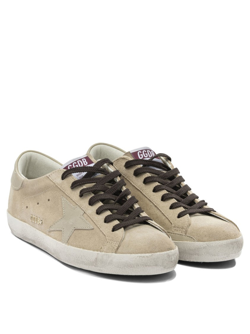 Golden Goose Beige Suede Slip-On Sneakers With Distressed White Sole