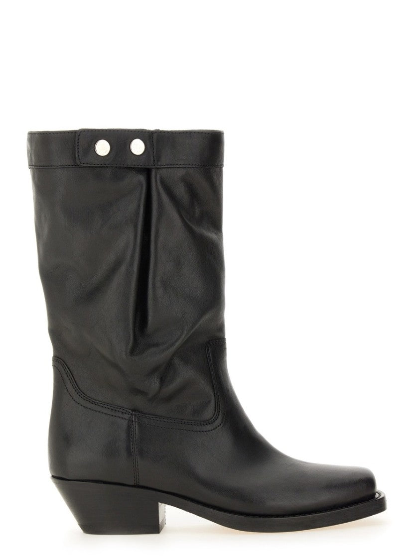 Isabel Marant Sleek Leather Boots With Pointed Toe And Snap Button Accents