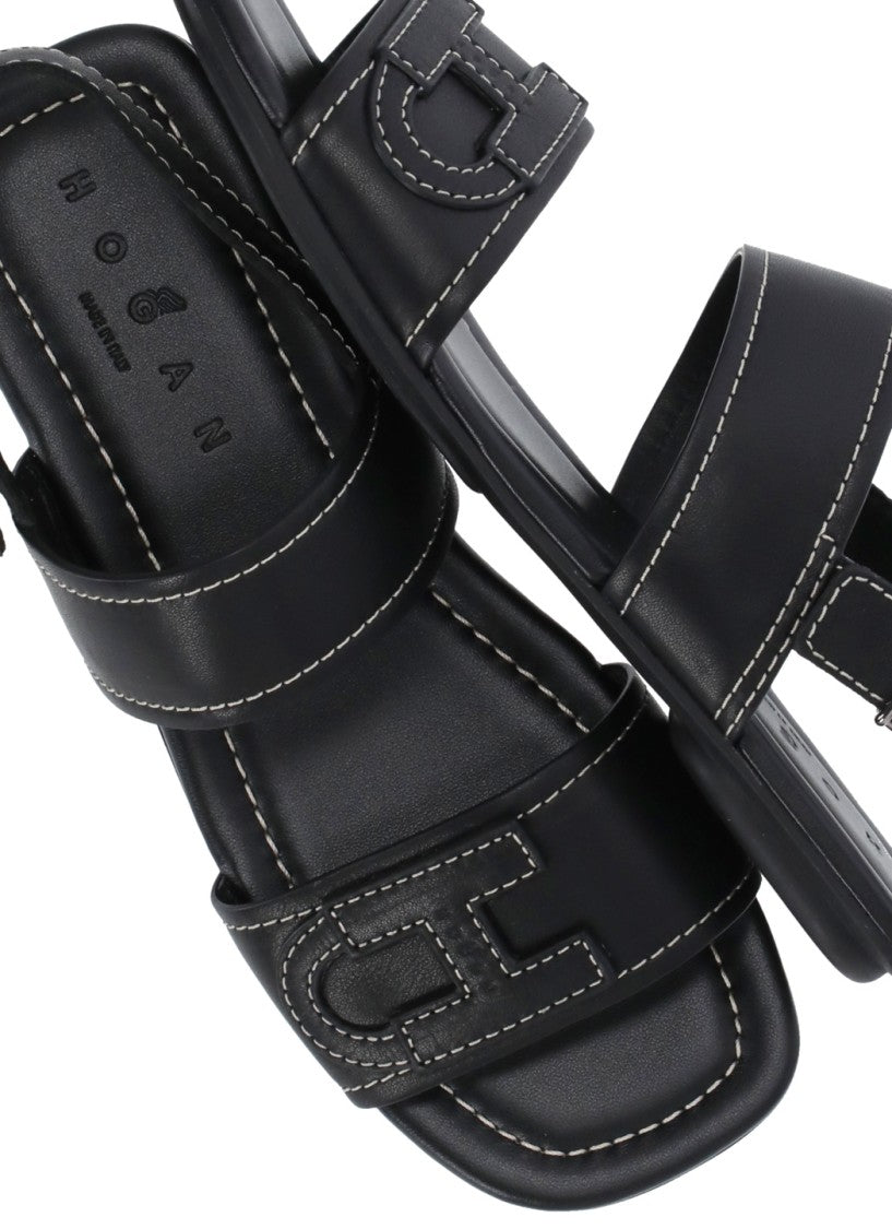 Hogan Black H685 Embossed H Sandals