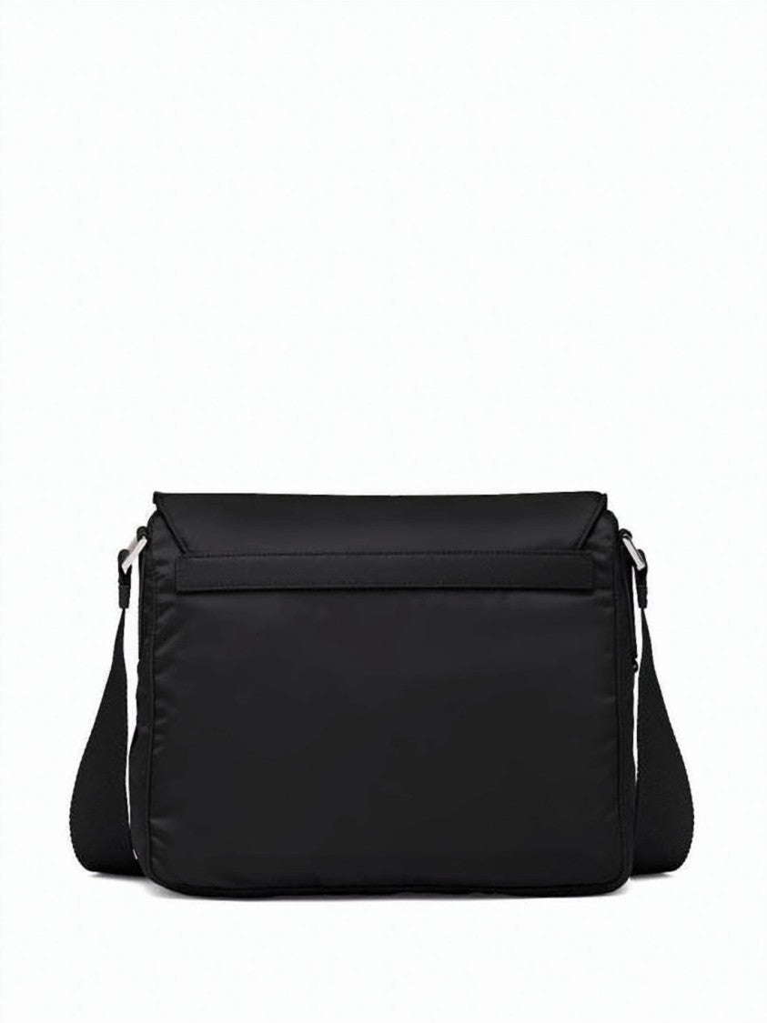 Prada Minimalist Black Shoulder Bag With Flap Closure