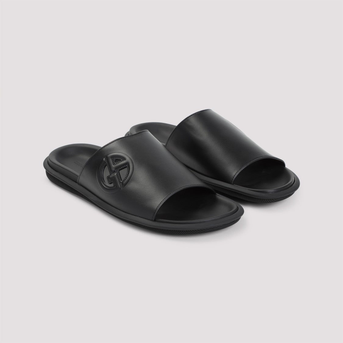 Giorgio Armani Black Slides With Embossed Logo Detail