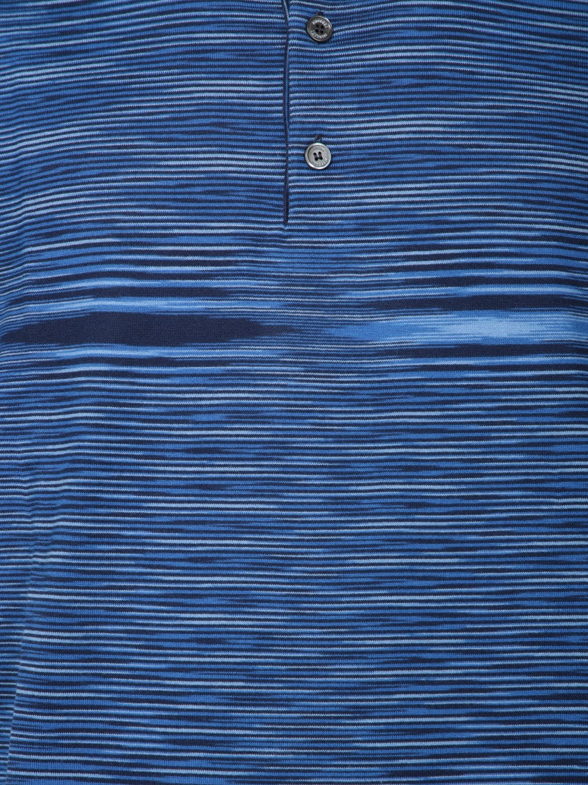 Missoni Space-Dye Stripe Blue T-Shirt With Refined Collar