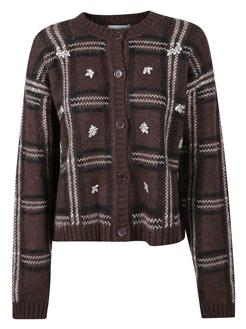 Ermanno Firenze Jacquard Wool Cardigan With Crystal Embellishments