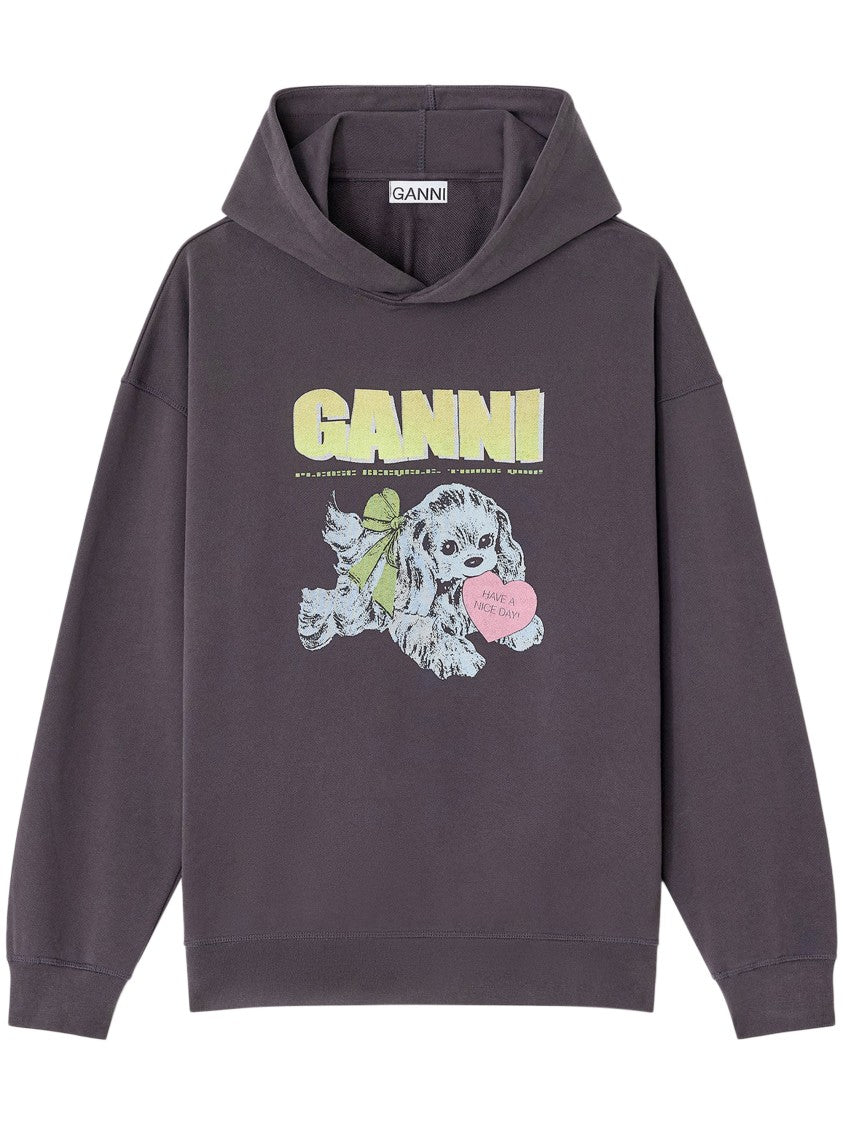 Ganni Isoli Oversized Hoodie With Graphic Puppy Print