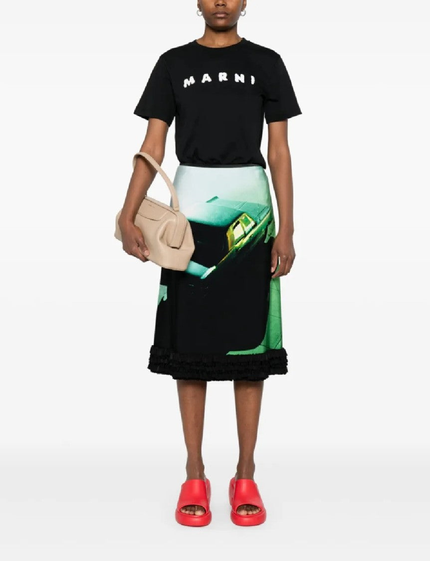 Marni Short-Sleeve Black T-Shirt With Textured Lettering
