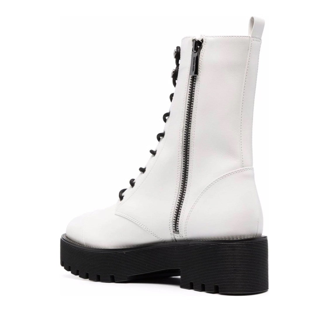 Michael Kors White Bryce Leather Lace-Up Side Zip Boots