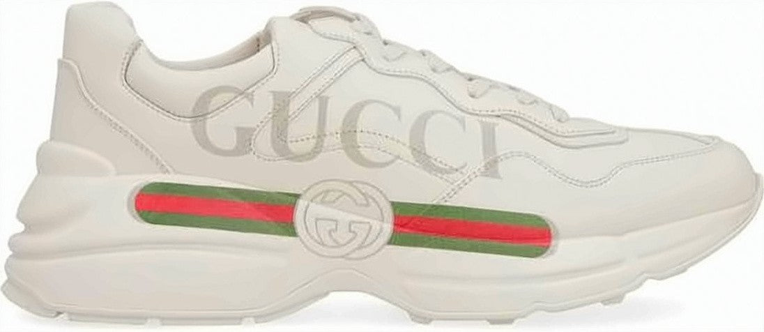 Gucci Cream Leather Sneakers With Iconic Stripe Detail