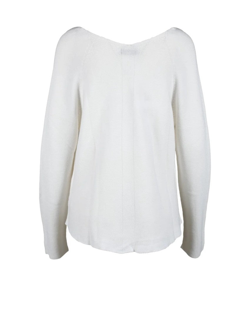 Blu Bianco Breathable White Cotton Knit Top With V-Neckline