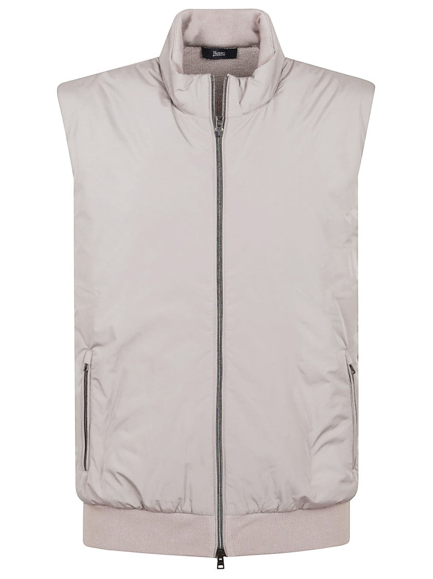 Herno Tailored Grey Cotton Waistcoat With High Collar