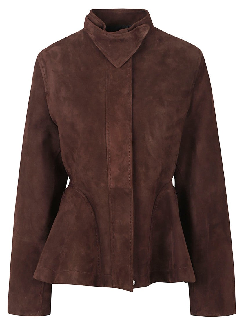Alaïa Fitted Peplum Jacket In Suede Goat Leather