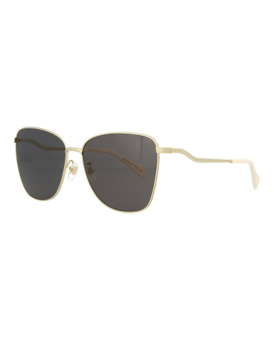 Gucci Square-Frame Metal Sunglasses With Adjustable Nosepads