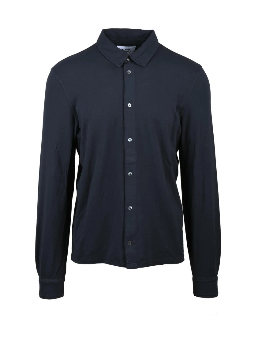 Alpha Studio Navy Blue Cotton Elastane Men Shirt