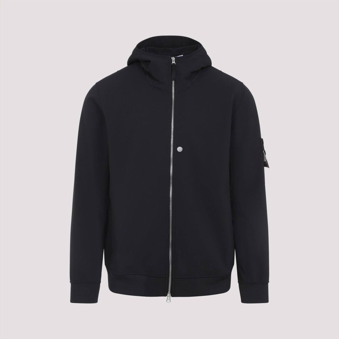 Stone Island Streamlined Black Jacket With Ribbed Cuffs