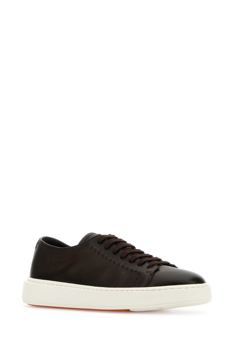 Santoni Brown Leather Clean Sneakers