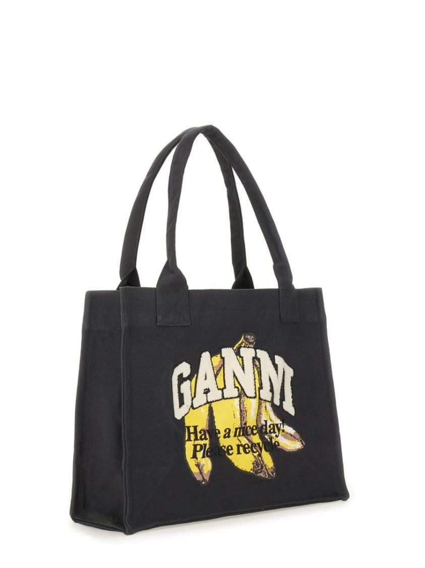 Ganni Banana Print Large Tote Bag With Structured Shape