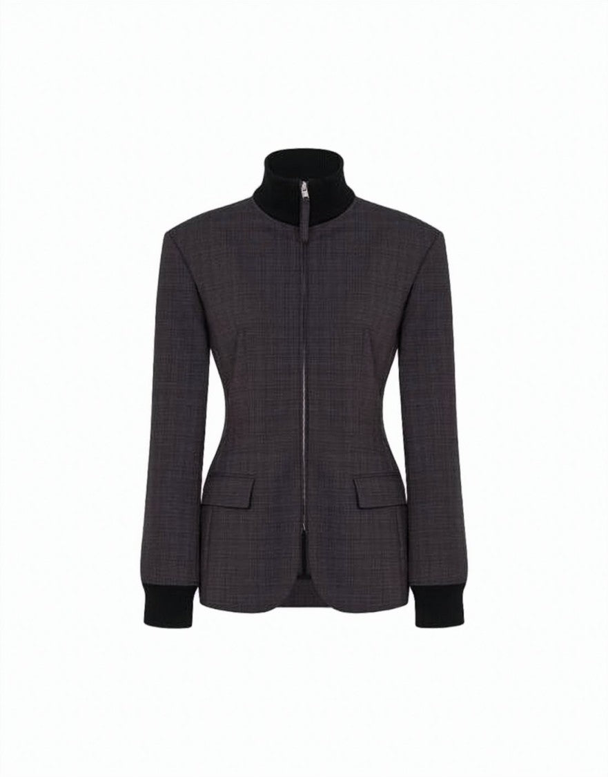 Moschino Tailored High Collar Jacket With Checkered Pattern