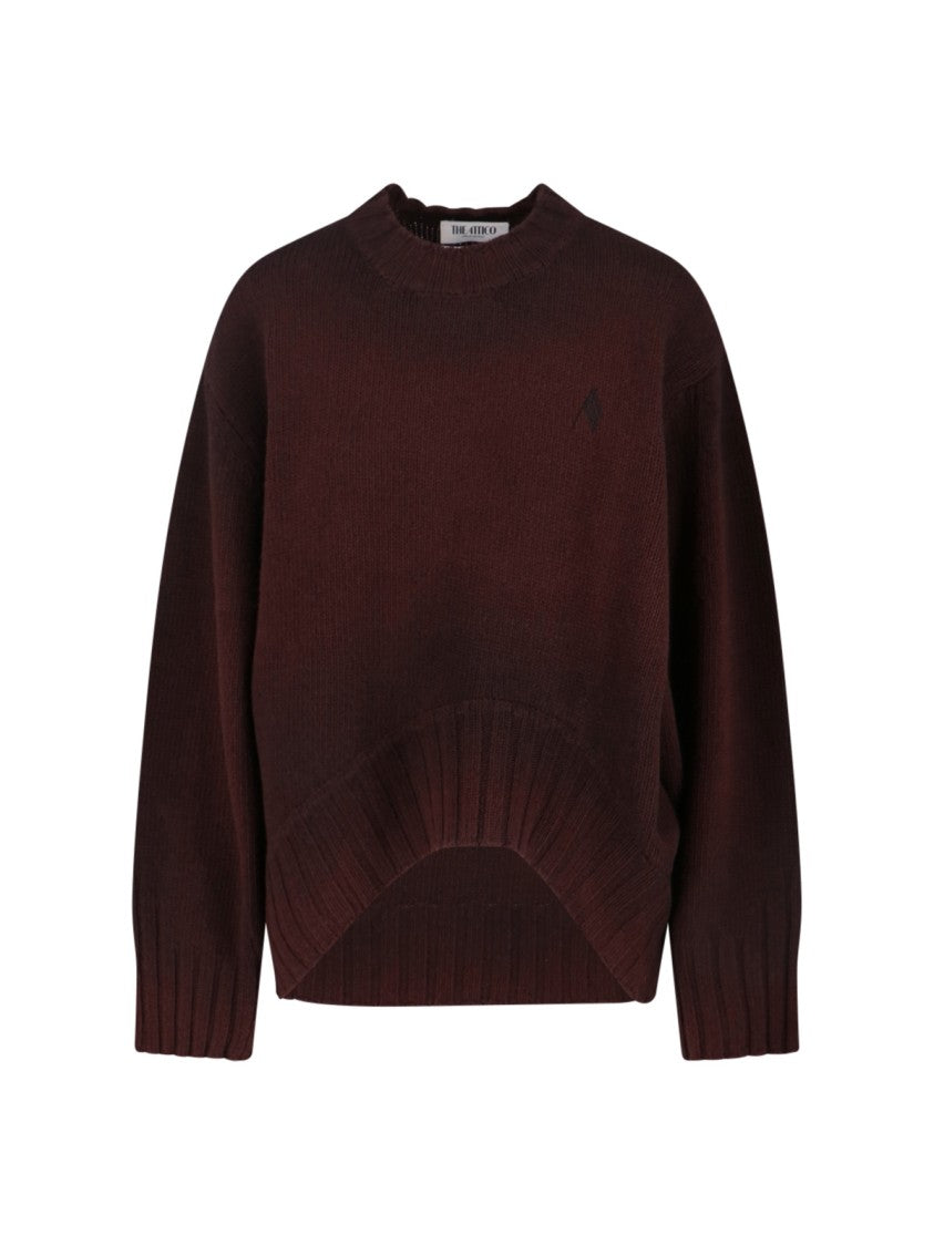 The Attico Boxy Brown Knit Sweater With Ribbed Details