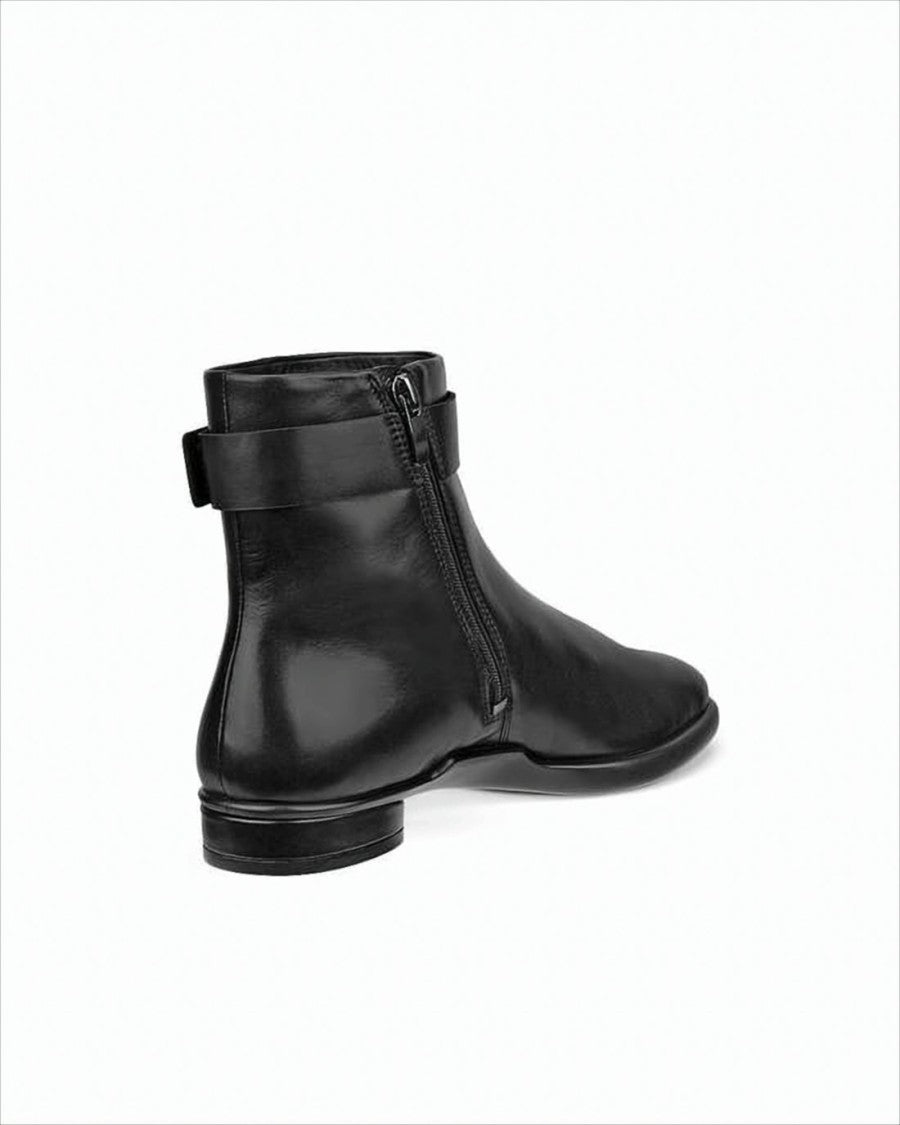 Ecco Black Leather Ankle Boots With Metallic Buckle Detail