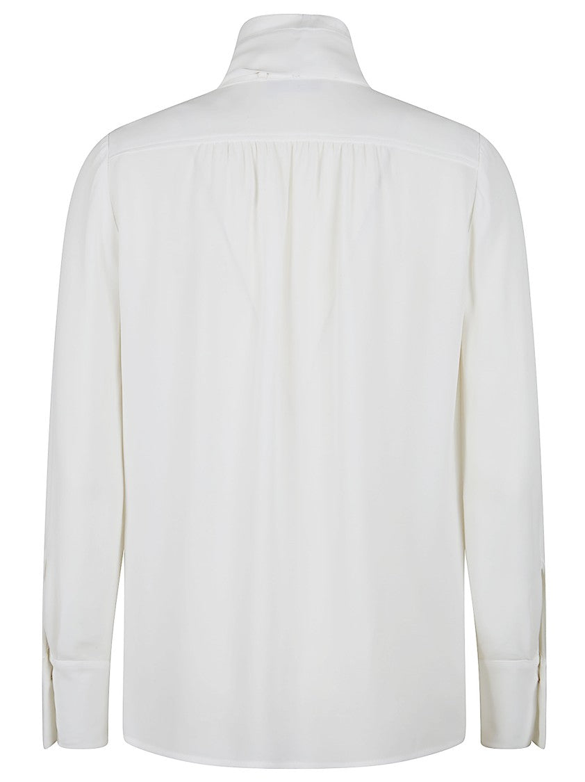 Elisabetta Franchi High Neck White Viscose Shirt With Gathered Details