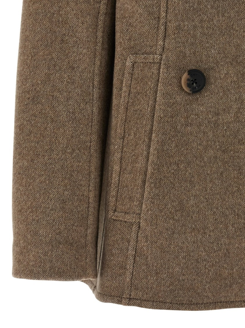 Tory Burch Double-Breasted Mélange Wool Coat With Classic Lapel And Relaxed Fit