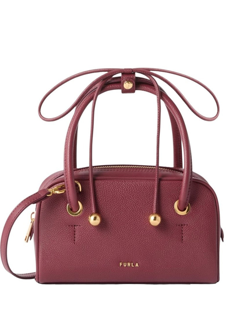 Furla Black Pebbled Leather Gold-Tone Handbag