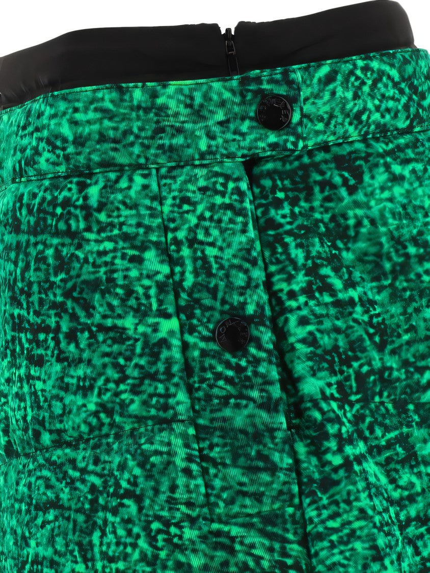 Moncler Textured Green Mini Skirt With Black Waistband And A-Line Silhouette