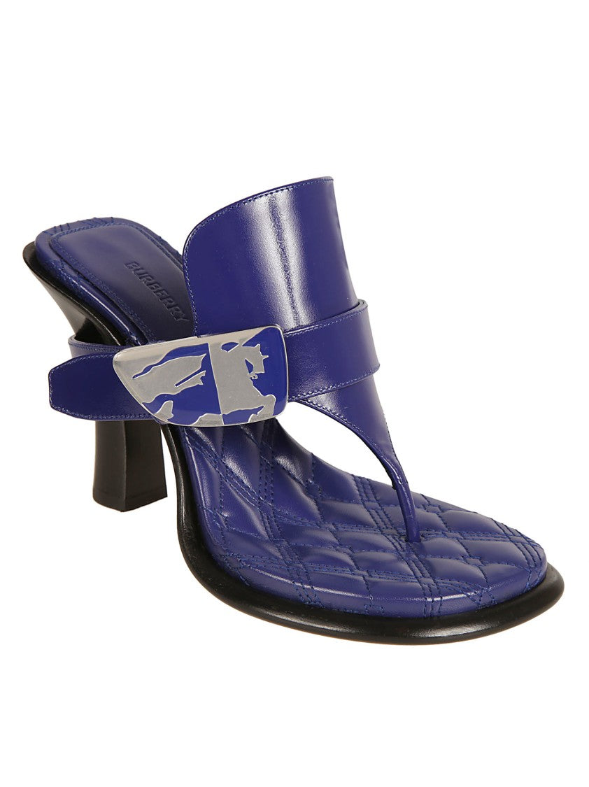 Burberry Quilted Blue Calf Grain Leather Heeled Sandals