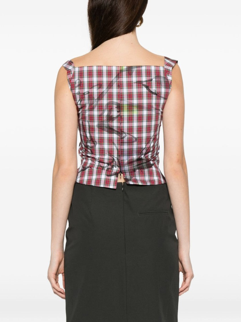 Vivienne Westwood Red Plaid Asymmetric Top