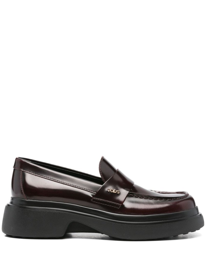 Tod's Black Polished Calfskin Chunky Rubber Loafers
