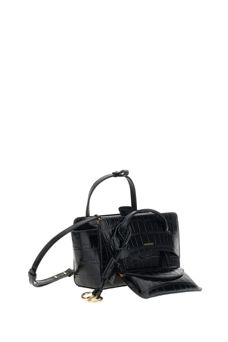 Hidesins Black Flap S Croc-Effect Leather Shoulder Bag