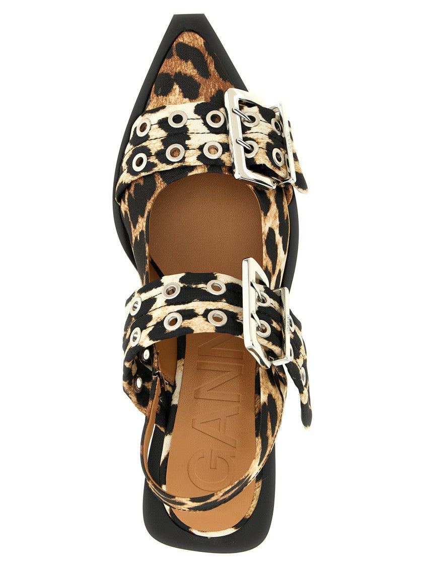 Ganni 'Leopard Satin Feminine Buckle' Slingback