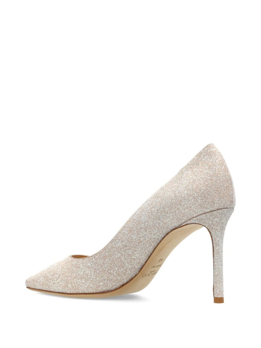 Jimmy Choo Glitter-Finish Pointed Toe Flats With Slim Heel