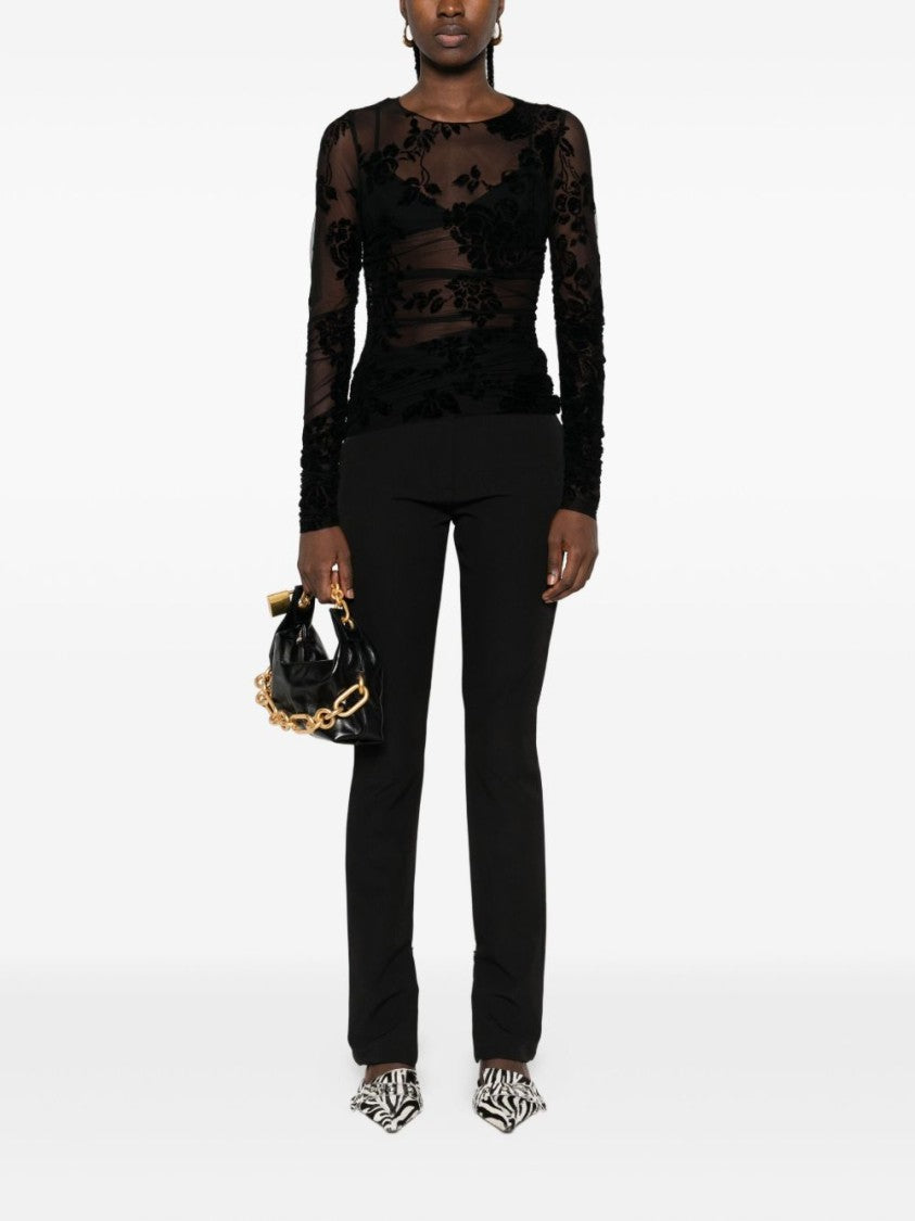 Pinko Sheer Long-Sleeve Floral Flocking Top