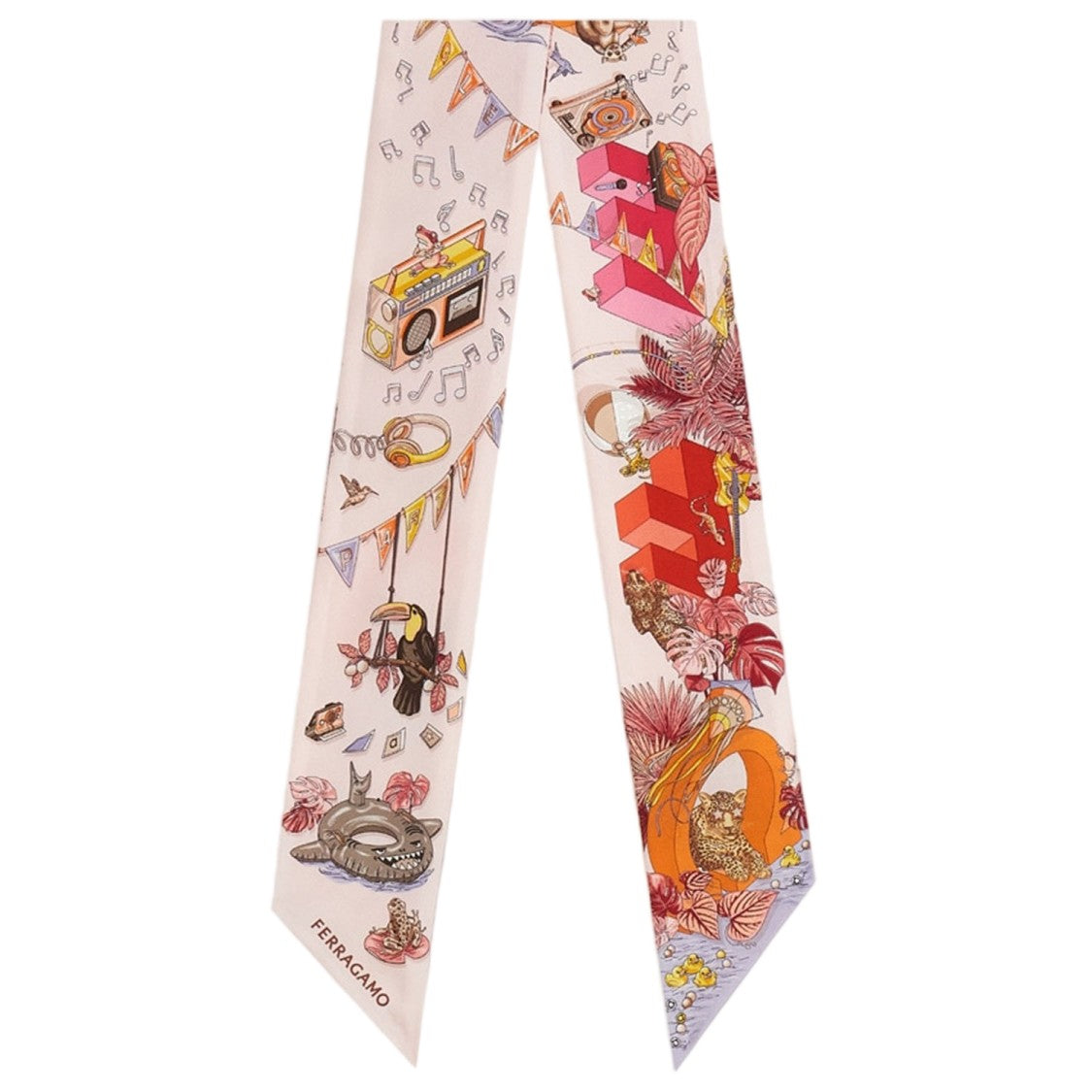 Salvatore Ferragamo Mini Silk Bandeau Scarf With Jungle Party Print