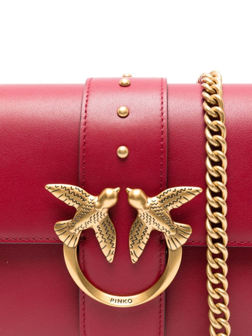 Pinko Structured Red Calfskin Shoulder Bag With Gold Clasp