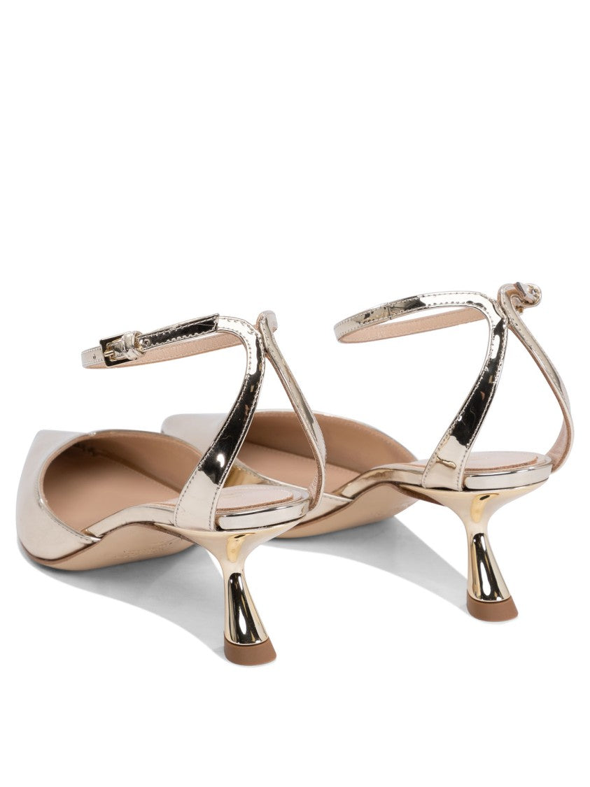 Ninalilou Gold Metallic Pointed Toe Pumps