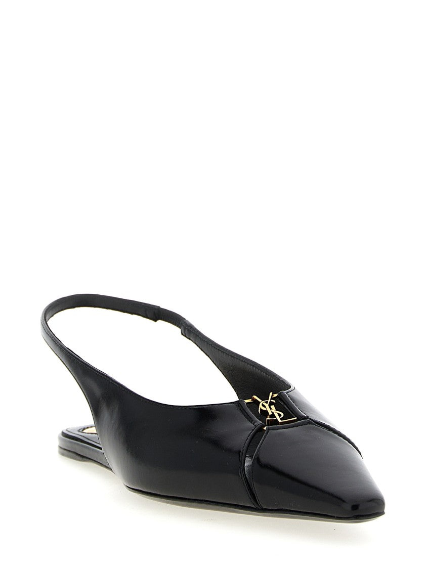 Saint Laurent Leather Slingbacks With Elongated Square Toe