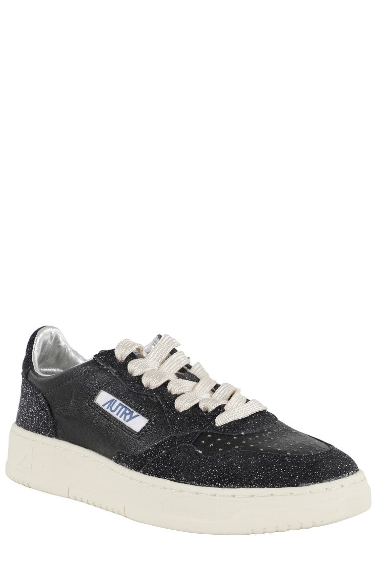 Autry Glittered Black Leather Medalist Low Sneakers