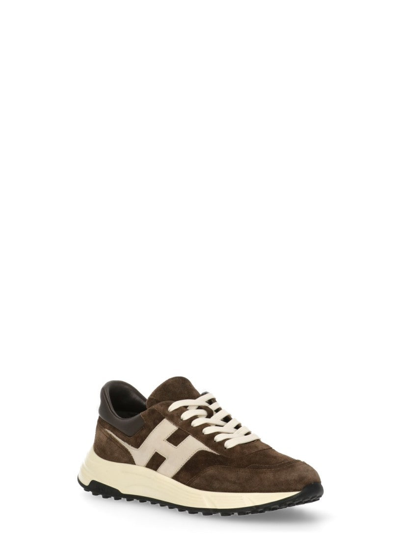 Hogan Brown Imprinted Logo Suede Low-Top Sneakers