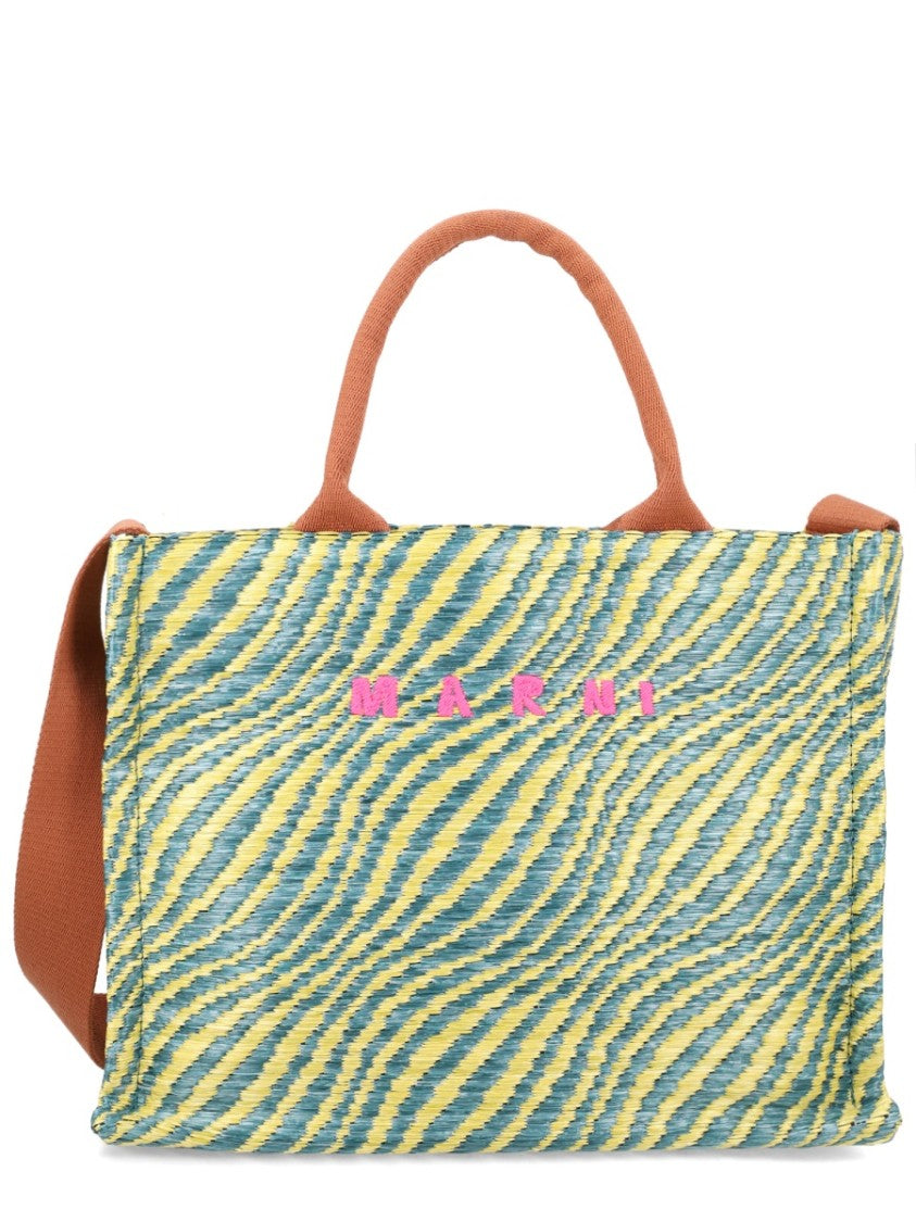 Marni Yellow Wavy Striped Polyamide Tote Bag