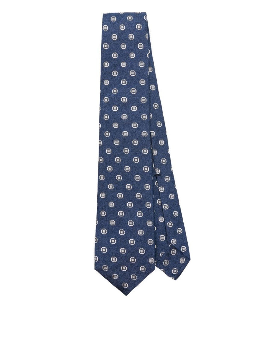 Barba Geometric Pattern Blue Tie With Textured Fabric