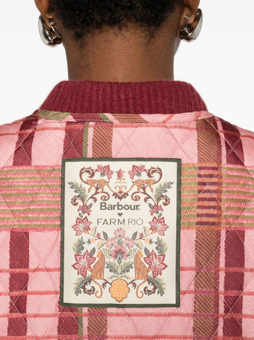 Barbour Quilted Pink And Beige Plaid Vest