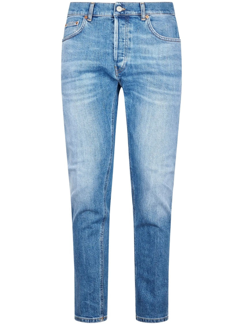 Dondup Faded Blue Logo-Plaque Wash Jeans