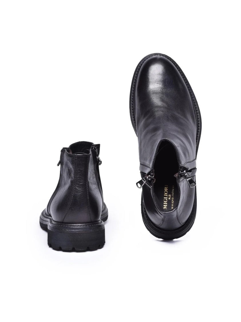 Migliore Black Leather Rubber Men's Leather Ankle Boot