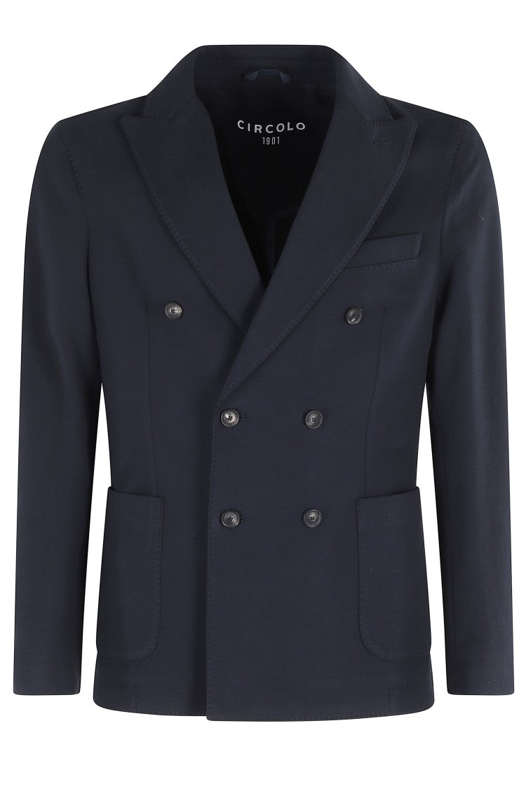 Circolo 1901 Double-Breasted Night Blue Jacket With Notched Lapel