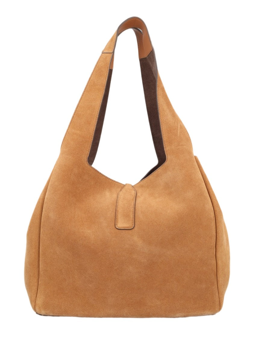 Hogan Spacious Tan Calfskin Tote Bag With Metallic Details