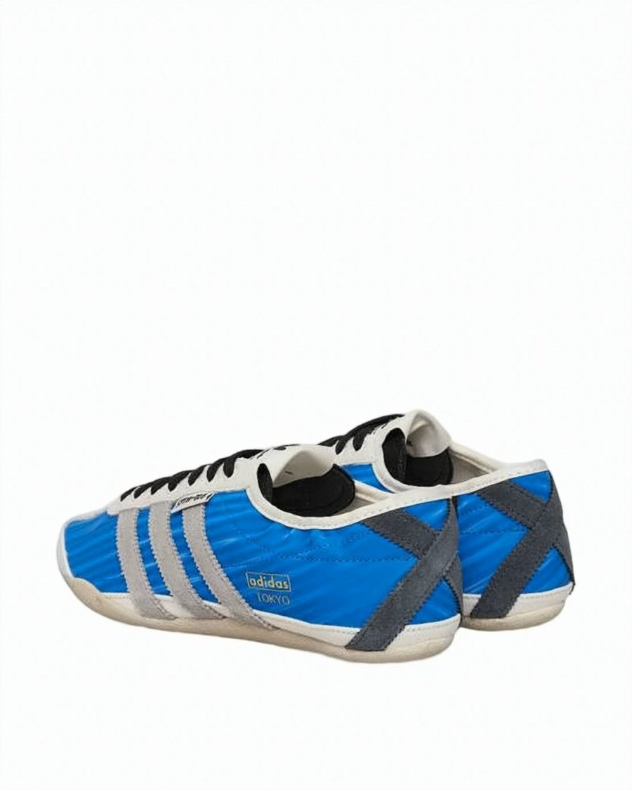 Song For The Mute Low-Profile Blue Textile Sneakers With Leather Accents