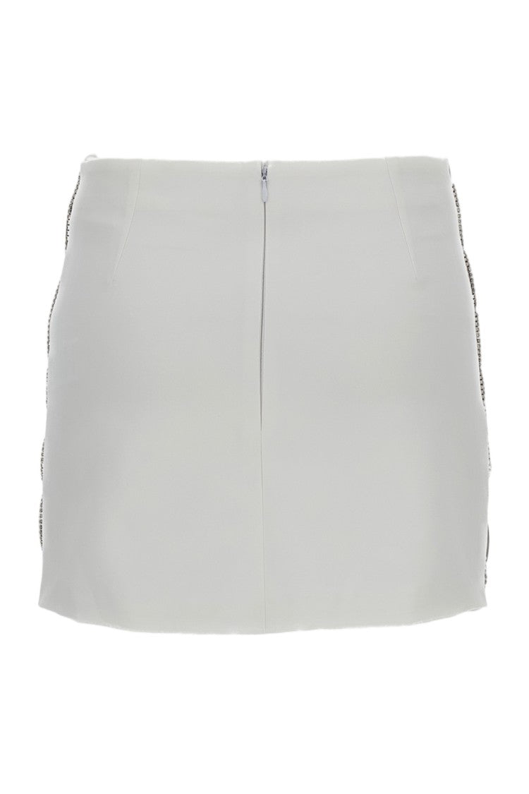 Des Phemmes Crystal-Embellished White Miniskirt With Zip Closure